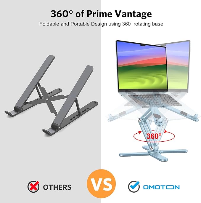 OMOTON 360° Rotating Laptop Stand Riser for Desk, Ergonomic Foldable Computer Stand Adjustable Height Angles for Collaborative Work, Easy Storage Fit Macbooks,All Laptops up to 16 inches,Sky Blue