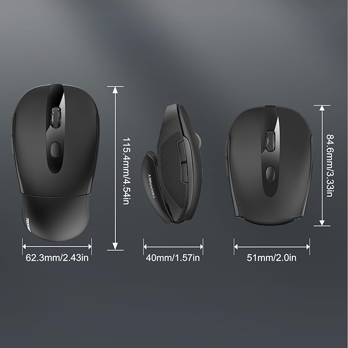 TECKNET Folding Wireless Mouse, 2.4G Travel Mouse Portable 3 Adjustable DPI 2000/1500/1000 Compatible with Notebook, PC, Computer, 2-Year Battery Life