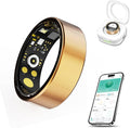 Smart Ring for Men & Women, Fitness and Health Tracker with Sleep Monitoring, Steps Counting, Daily Wellness Insights, IP68 Waterproof, No Subscription, Compatible with App (Gold, 8)