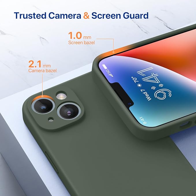 Miracase Designed for iPhone 14 Case with Screen Protector,[Upgraded Enhanced Camera Protection],Shockproof Liquid Silicone Case with Microfiber Lining, 6.1 inch,Dark Green