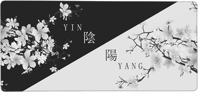Large Gaming Mouse Pad Japanese Black White Cherry Blossom Mouse Pad with Stitched Edges & Nonslip Rubber Base Extended XXL Long Mousepad Big Desk Mat for Company Office Work, 35.4 x 15.7 in