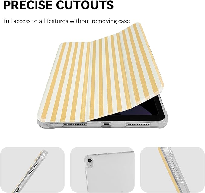 Lovmooful Compatible for iPad 11th 11-Inch A16 (2025),iPad 10 (10.9-Inch,2022 Model,10th Generation) Case with Pencil Holder Cute Striped Aesthetic Design Soft TPU Trifold Stand Protective-Yellow