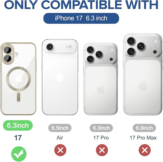 Hython Magnetic Clear for iPhone 17 Case with Camera Lens Protector [Compatible with MagSafe] Luxury Plating Edge Slim Soft TPU Cover Protective Phone Case for iPhone 17 6.3", Matte Gray