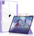 Soke Case for iPad Pro 12.9 Inch (6th/5th/4th/3rd Generation, 2022/2021/2020/2018) - Pencil Holder + Auto Sleep/Wake + Camera Protection, Transparent Shockproof Back Cover, Clove Purple