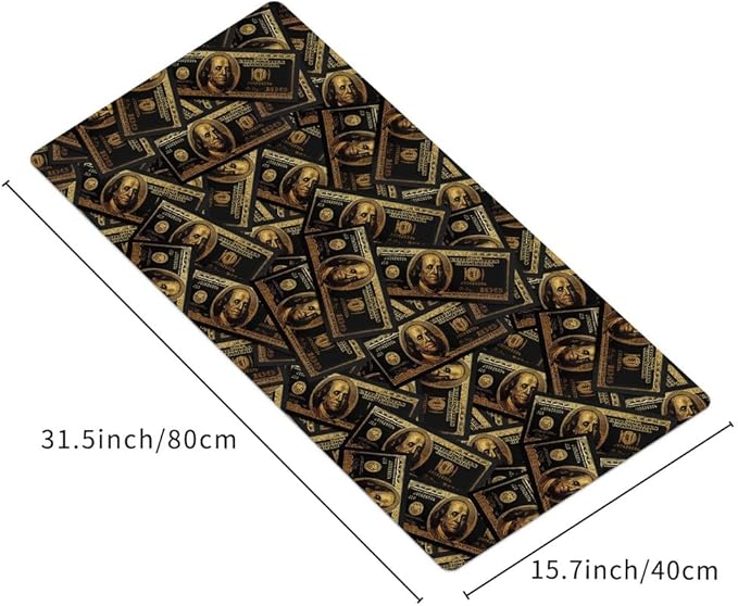 Black Money Rectangle Mouse Pad Non Slip Rubber Base 31.5"x15.7" Gaming Keyboard and Mouse Pad