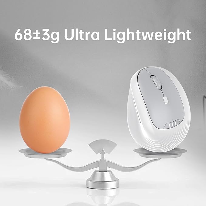 PYP Ergonomic Vertical Wireless Mouse, Bluetooth 5.2/5.0 & 2.4G Tri-Mode, Type-C Rechargeable with Power Display, 6-Level Adjustable 8,000 DPI, Lightweight Quiet Click for Laptop Mac - White