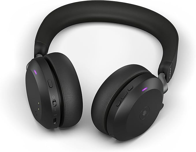 Jabra Evolve2 75 PC Wireless Headset with Charging Stand and 8-Mic Technology - Dual Foam Stereo Headphones with Advanced Active Noise Cancelling, USB-C Bluetooth Adapter and MS Compatibility - Black