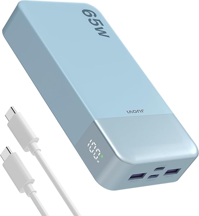 JUOVI Power Bank 65W 20000mAh Laptop Portable Charger, PD QC Fast Charging with 4 USB Ports, External Battery Pack for MacBook iPad Tablet iPhone Samsung Steam Deck and More