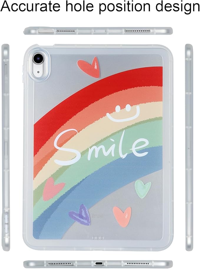 for iPad Pro 12.9 inch Case 6th/5th/4th/3rd Generation (2022/2021/2020/2018) Frosted Translucent Clear Slim Lightweight Protective Cover Soft TPU Back Shockproof Silicone Shell,Rainbow Smile