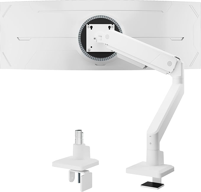 monTEK Single Monitor Arm for Max 45 Inch Ultrawide Screens Adjustable Monitor Desk Mount Holds 35 Lbs Cable Management with C Clamp/Grommet Desk Mount, VESA 75/100mm