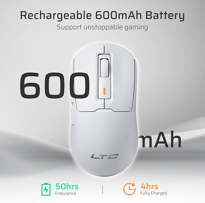 LTC GM024 Tri-Mode Wireless Gaming Mouse, 59g Ultra-Light Ergonomic Gaming Mouse 2.4Ghz/BT/Wired, 6-Level DPI 8000 Max, 1000Hz, 5 Programmable Buttons, Pro Software
