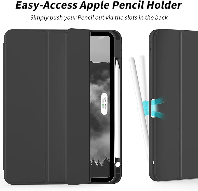 Aoub New iPad Pro 12.9 Case 6th Generation 2022 / 5th Gen 2021/ 4th Gen 2020 with Built-in Pencil Holder, Auto Wake/Sleep, Slim Stand Soft Back Shell Smart Cover for iPad Pro 12.9 Inch, Black