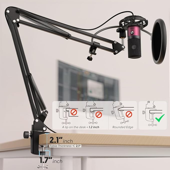 FIFINE Podcast Microphone Kit-USB PC Computer Recording Microphone, Condenser Mic Set for Streaming, Gaming, Voice-Over, Meeting, with Arm Stand, Shock Mount, Pop Filter-T669 Rose Red