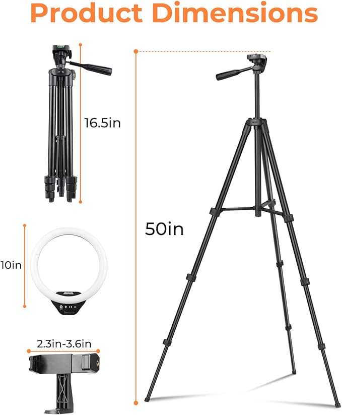 Sensyne Ring Light with Stand, 50" Phone Tripod for iPhone & Android, LED Ring Light with Remote, 3 Color Modes & 10 Brightness Levels for TikTok, Zoom & Video Recording