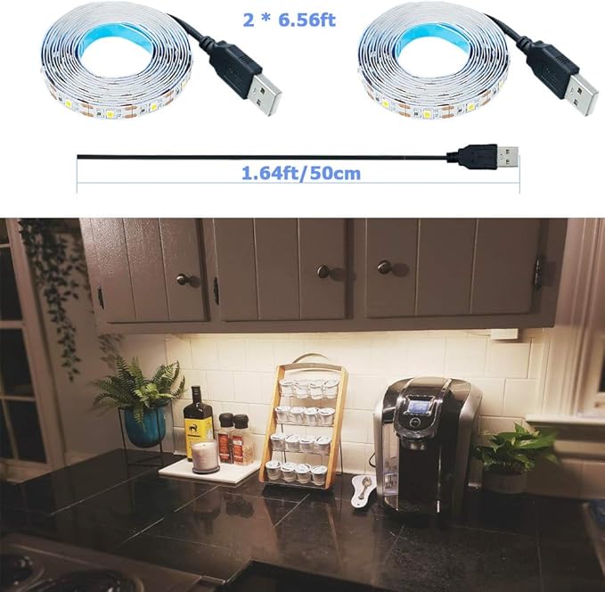 USB LED Strip Light Natural White 4000K 5V USB Powered 13.12ft/4M 240LEDs Flexible SMD2835 High Brightness No-Waterproof IP20 LED Tape Lights(2pcs x 6.6ft)