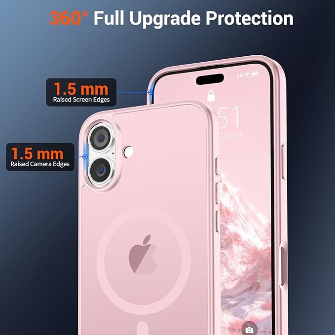 SUPFINE Magnetic for iPhone 16 Case (Compatible with MagSafe) (Military Grade Drop Protection) Translucent Matte Shockproof Phone Cover,Light Pink