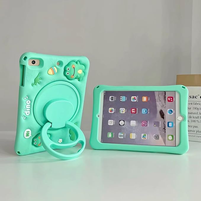 3D Cute Press Dinosaur Case for iPad 10th Gen (2022) 10.9 inch/iPad (A16) 11th 2025 11 inch,Cartoon Character Dinosaur Soft Silicone Rotating Stand Case with Lanyard for Kids Teens Girls Women
