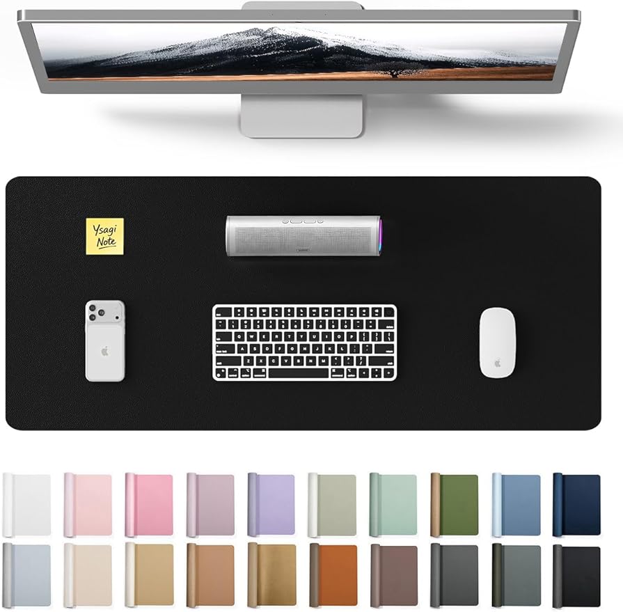 YSAGi Leather Office Desk Pad Protector, Large Mouse Pad, Non-Slip, PU Leather, Laptop Desk Blotter, Waterproof Writing Pad for Office and Home, Black, 23.6" x 13.8"