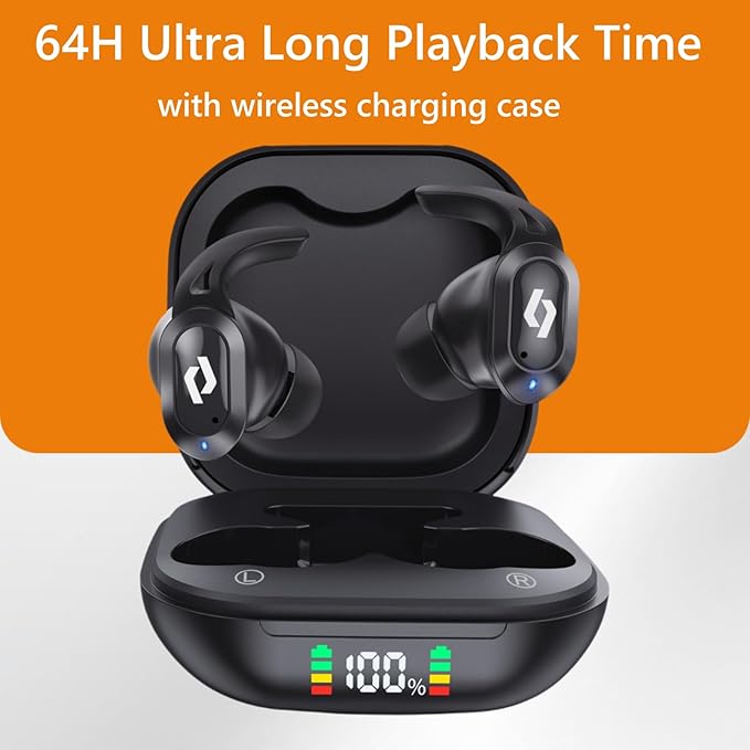 Bluetooth Earbuds Wireless Ear buds Wireless Charging Case Waterproof Headphones Built in Microphone Stereo Bass 64H Playback LED Power Display for iPhone Android Phones Computer Sports Gaming Workout