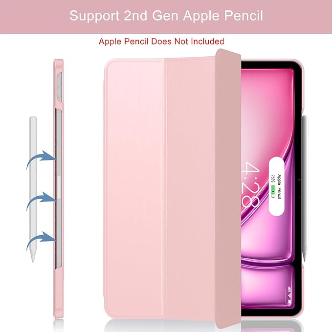 Soke Case for iPad Air 13 Inch (M3/M2) 2025/2024,iPad Pro 12.9 2022 2021(6th 5th Generation) - [Slim Trifold Stand + Auto Wake/Sleep],Protective Hard PC Back Cover (Pink)