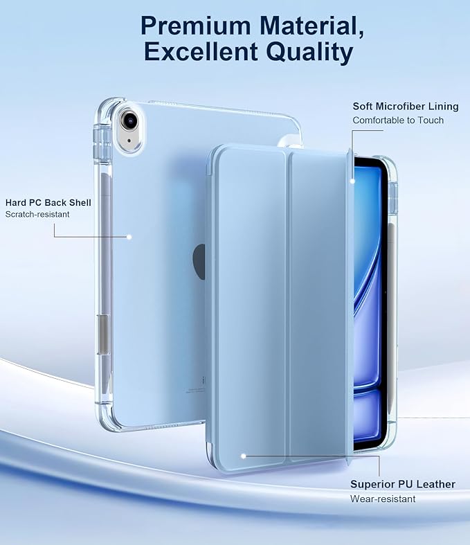 TiMOVO Case for iPad Air 11 Inch M4 2026/M3 2025/M2 2024, iPad Air 5th Generation 2022/4th Gen 2020 10.9 Inch with Pencil Holder, Stand Cover with Translucent Back, Auto Wake/Sleep, Sky Blue