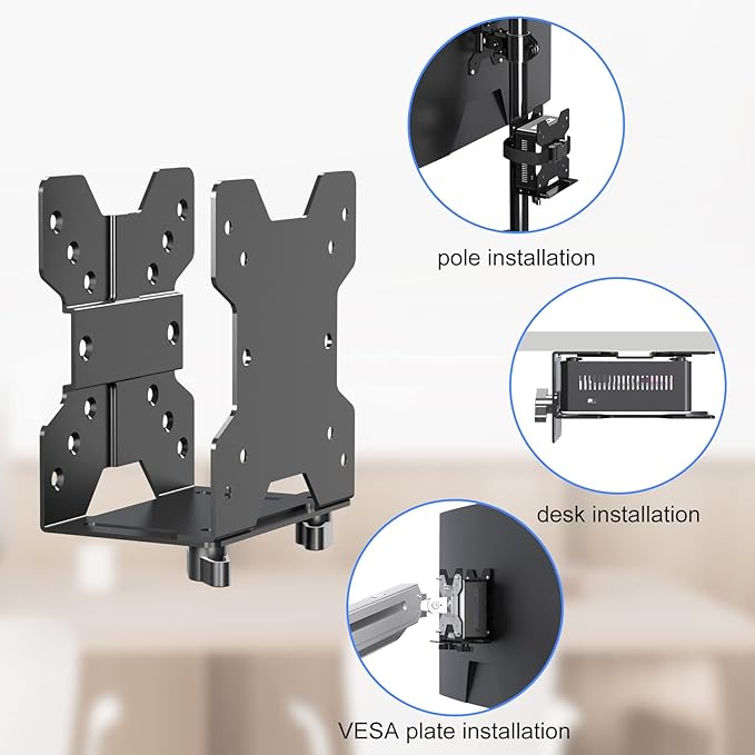 suptek Thin Client Mount Bracket Adjustable Mini PC Mount Bracket,CPU VESA Under Desk and Monitor Arm Computer Holder, Black, ZJJ002