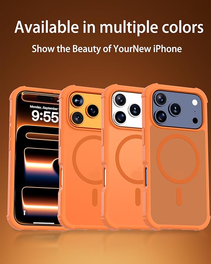 for iPhone 17 Pro Case, Magnetic Shockproof Matte Semi-Transparent Orange Cover, Compatible with MagSafe, Durable Anti-Fingerprint Anti-Scratch 3-in-1 Set Phone Case