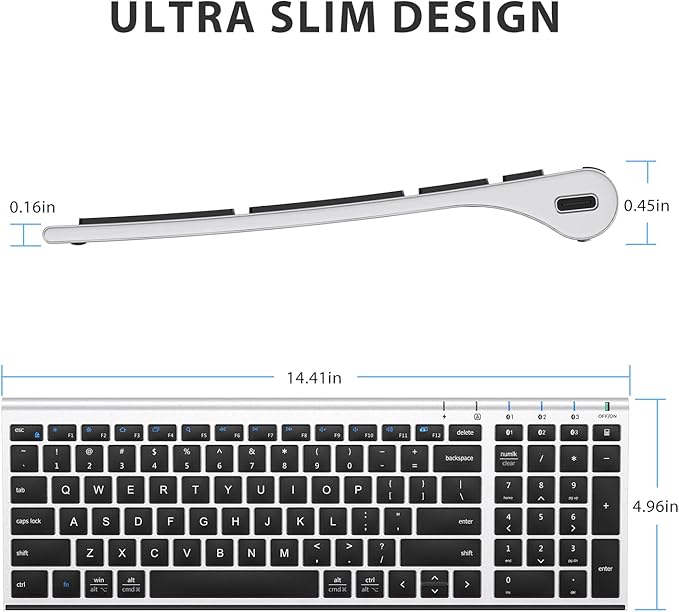 iClever BK10 Bluetooth Keyboard, Wireless Rechargeable Ultra-Slim Keyboard with Long Battery Life, Compatible with iOS, Android, Windows, Mac for iPad, Tablet, Laptop, PC, Phone (Silver Black)