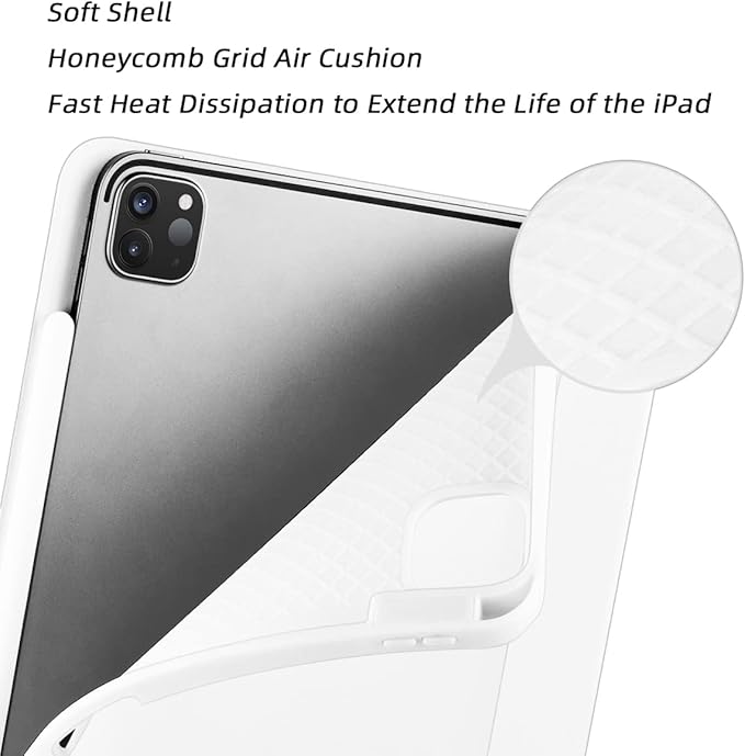 Cases for iPad Pro 12.9 Case 6th/5th/4th Generation (2022/2021/2020) with Pencil Holder [Apple Pencil Wireless Charging] Soft TPU Smart Tri-fold Stand Protective Cover(White)