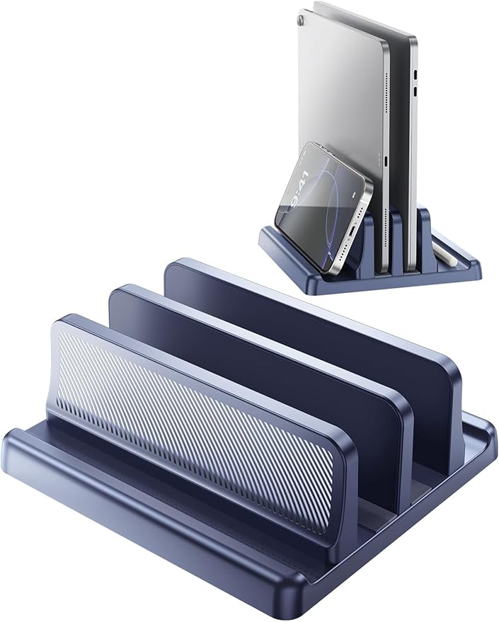 EAXBUX 4 in 1 Vertical Laptop Stand Holder,Adjustable ABS Plastic Desktop Management Notebook Dock,Vertical Laptop Stand Space-Saving for All MacBook/Surface/Samsung/HP/Dell/Chrome Book(Drak Blue)