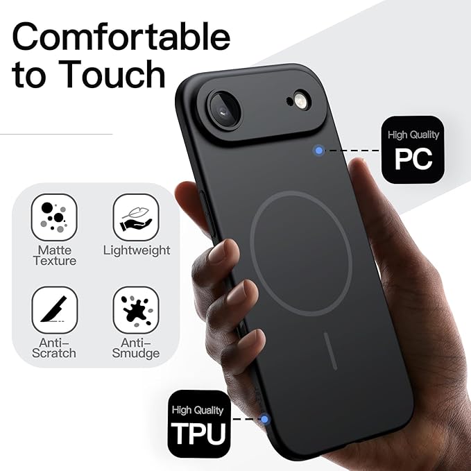 JETech Magnetic Slim Case for iPhone Air, Compatible with MagSafe, Ultra-Thin Lightweight Minimalist Phone Cover with Matte Finish and Full Camera Lens Protection, 6.5-Inch Display (Black)