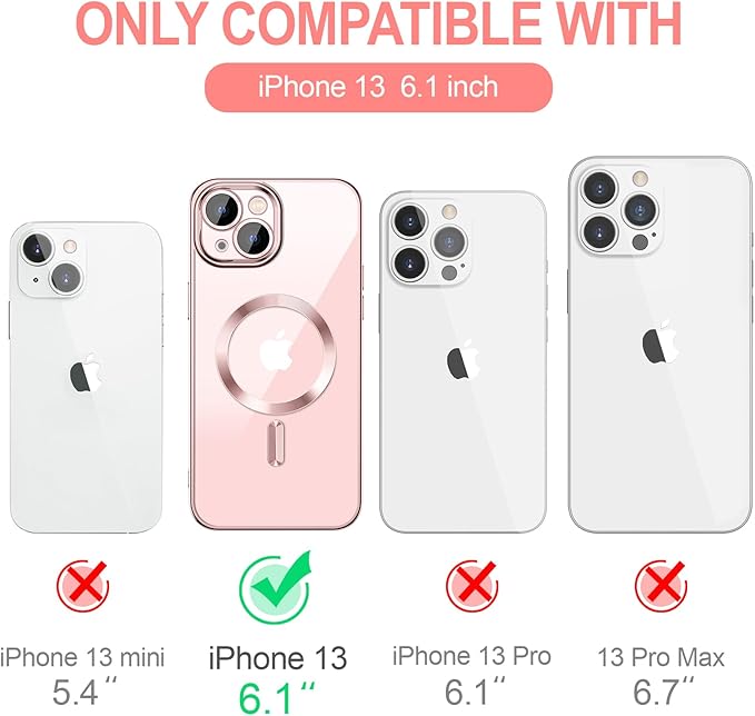 Hython Magnetic Clear for iPhone 13 Case with Camera Lens Protector [Compatible with MagSafe] Luxury Plating Edge Slim Soft TPU Cover Protective Phone Case for iPhone 13 6.1", Pink