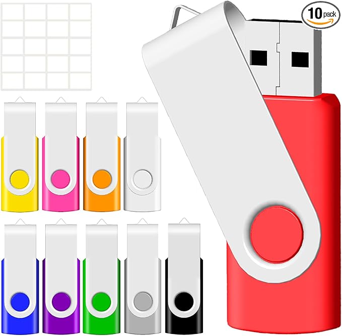 4GB USB Flash Drive, Flash Stick 4 GB 10 Pack Memory Stick JBOS Swivel Thumb Drives Gig Stick USB2.0 Pen Drive for Fold Digital Date Storage, Zip Drive, Jump Drive, Disk Key, USB Stick, Mixed Colors