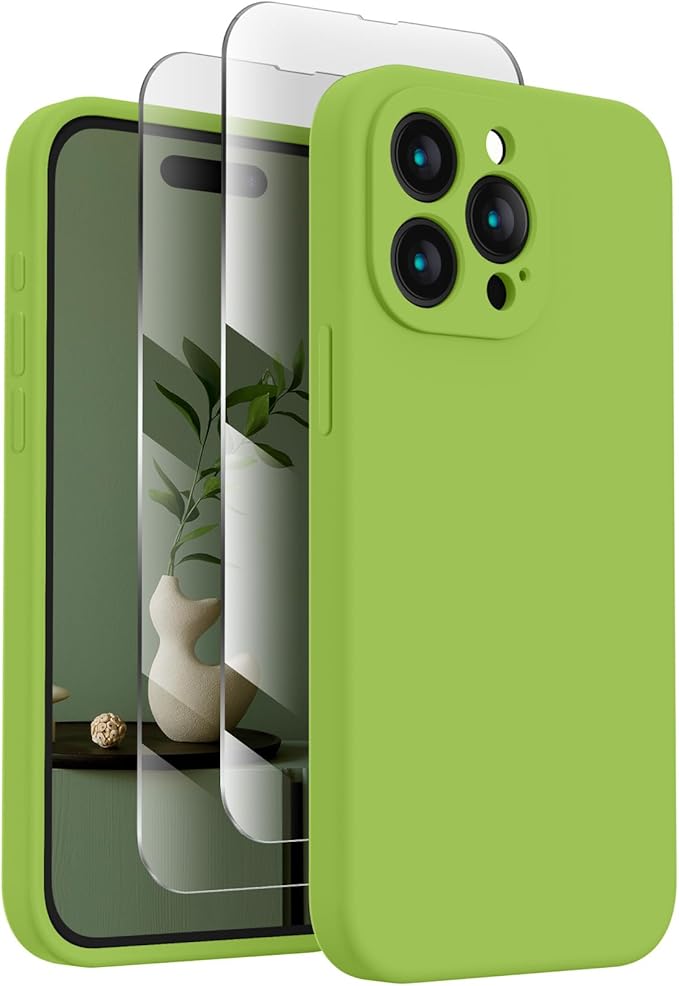 FireNova Designed for iPhone 15 Pro Case, Silicone Upgraded [Camera Protection] Phone Case, Soft Anti-Scratch Microfiber Lining Inside, 6.1 inch, Sprout Green