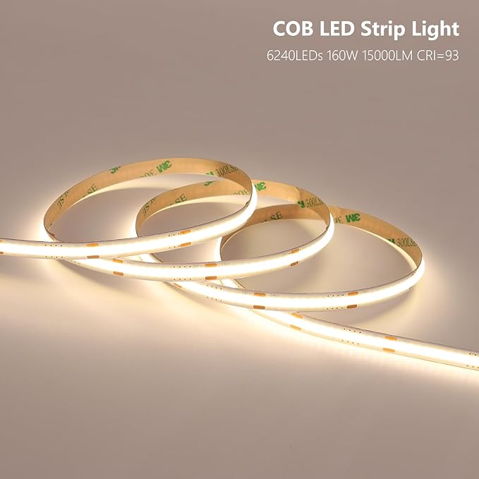 BENLUN 24V COB LED Strip Light 65.6ft (2 Rolls of 32.8ft) Kit, 4000K Natural White Cuttable 11W/M 312LEDs/M CRI 93 LED Tape Lights with Power Supply for Bedroom Kitchen Living Room Ceiling