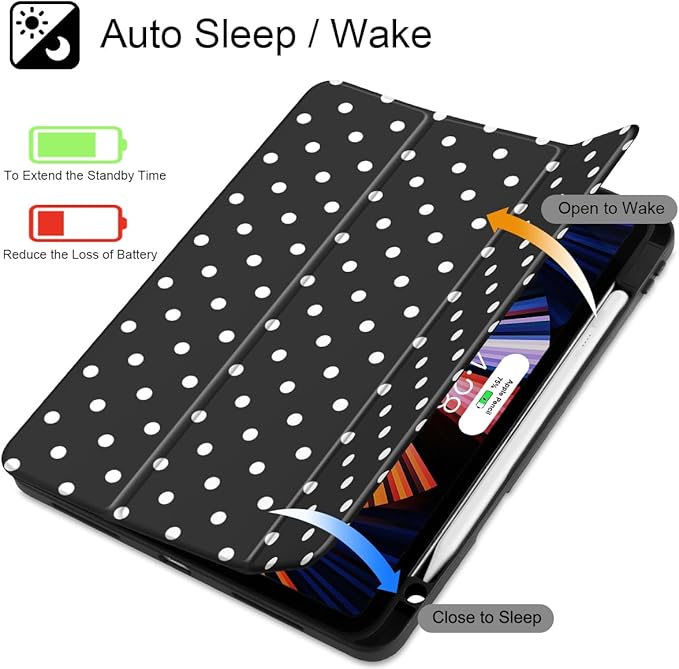 Tuiklol for iPad Pro 11 Inch 4th / 3rd / 2nd / 1st Gen (2022 2021 2020 2018) Case -Built-in Pencil Holder Shockproof Cover Clear Transparent Back Shell with Auto Wake/Sleep, Spot-Black