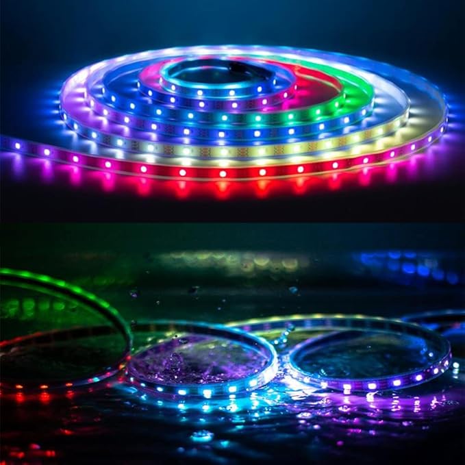 WS2812B RGB LED Strip, Individually Addressable LED Strip, Chasing Effects Dream Color 5050SMD 5M 150 LED Pixel Strip Rope Light DC 5V (White PCB 16.4FT 30Pixels/m Waterproof IP67)