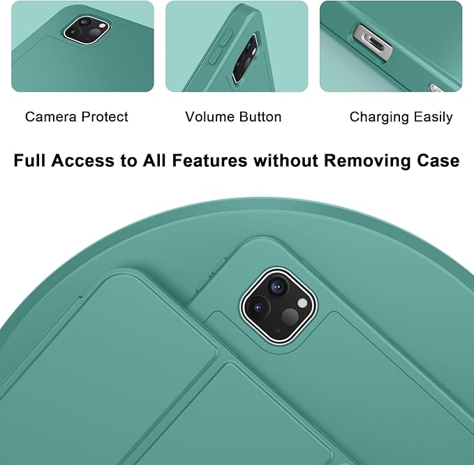 ZryXal iPad Pro 11 Inch Case (M5) 2025/ (M4) 2024 (Model: A2836/A2837/A3006), Trifold Stand Smart Cover with Pencil Holder and Soft TPU Back, Auto Wake/Sleep (Forest Green)
