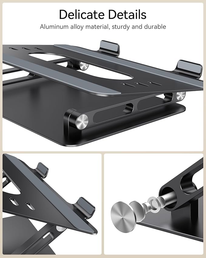 Orlian Foldable Aluminum Laptop Stand for 10-17.3" Laptops, Height Adjustable Portable Ergonomic Computer Holder, Space Saving Desk with Heat Dissipation. Compatible with MacBook/Dell/HP etc, Black