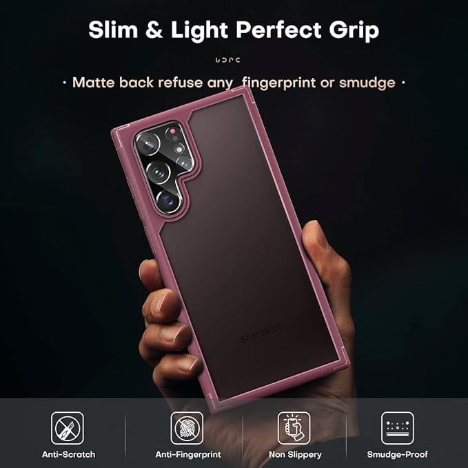 TOCOL for Samsung Galaxy S22 Ultra Case, Translucent Matte Hard Back [Military Grade Shockproof] [Anti-Scratch & Anti-Fingerprint] Slim Fit Protective Cover for Galaxy S22 Ultra Case 6.8'', Plum