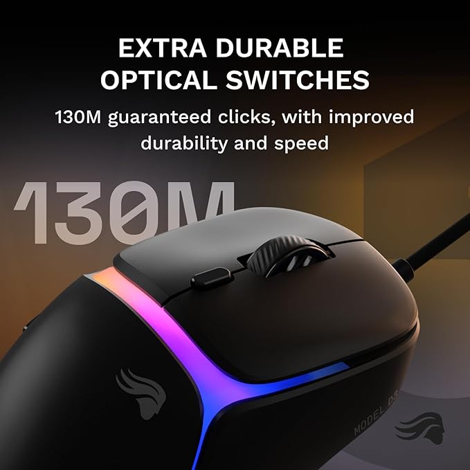 GLORIOUS Gaming Model D3 Wired Gaming Mouse - Ultralight 57g Weight, 130M Click Optical Switches, 30K DPI BAMF 3.0 Sensor, 750 IPS Tracking, 50G Acceleration, Supports All Grip Types - Black