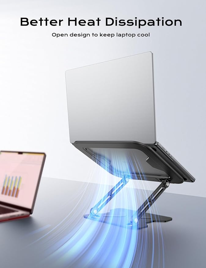 JCZT Adjustable Laptop Stand for Desk, Metal Foldable Laptop Riser, Portable Laptop Holder Mount, Ventilated Cooling Notebook Stand for MacBook Air Pro, All 10-16'' Notebooks Laptops Black