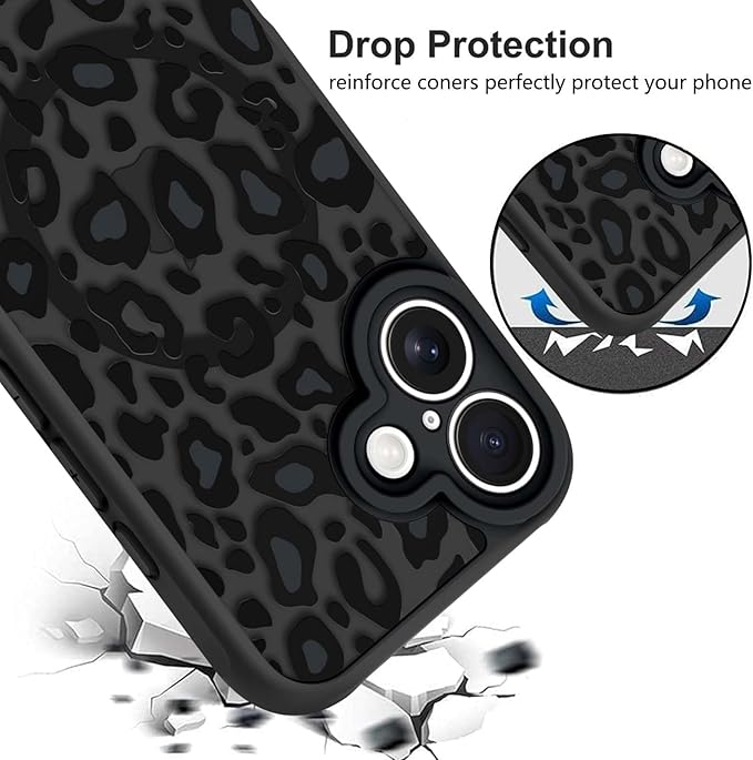 KANGHAR Case for iPhone 16 Phone Case [Compatible with Magsafe] Leopard Printed Pattern Cute Cheetah Protective Magnetic Case for Girls Women Men 6.1"