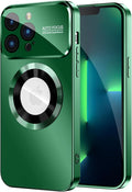 MAKAVO Magnetic for iPhone 13 Pro Max Case, Compatible with MagSafe, Built-in Camera Lens Protector, Logo View, Military Grade Drop Proof Phone Case Cover, Dark Green