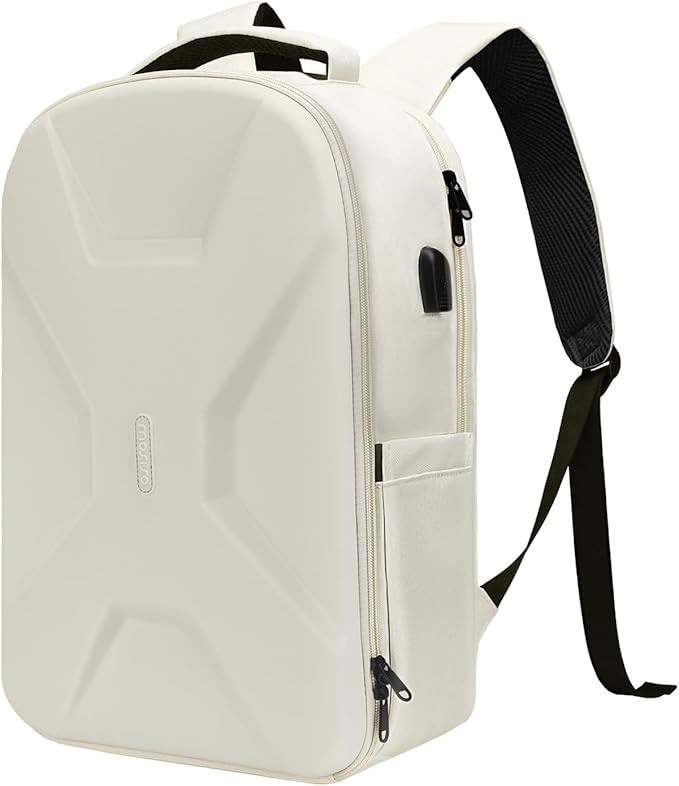 MOSISO 15.6-16 inch 35L Laptop Backpack with USB Charging Port for Women Men, Waterproof Hardshell Travel Business Computer Bag, Anti-Theft Daypack with Luggage Strap, Beige