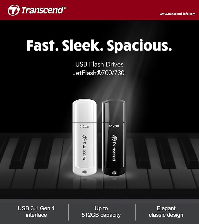 Transcend JetFlash 700 64GB USB 3.1 Gen 1 (USB 3.0/2.0) Flash Thumb Drive, Up to 100MB/s , Type-A External Data Storage Memory Stick Compatible with Computer/Laptop/Desktop/PC - TS64GJF700