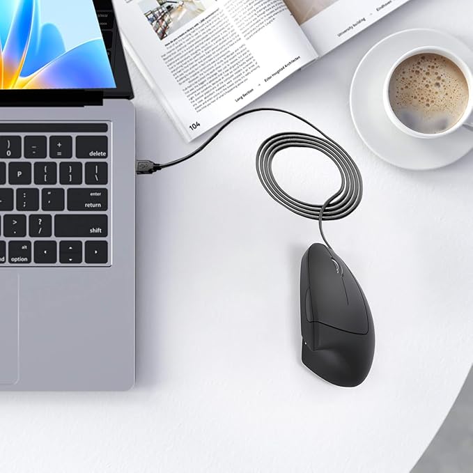 Wired Ergonomic Mouse, USB Wired Vertical Mouse with 800/1200/1600 Adjustable DPI, 6 Buttons Ergonomic Mouse for Laptop/PC/Desktop-Black