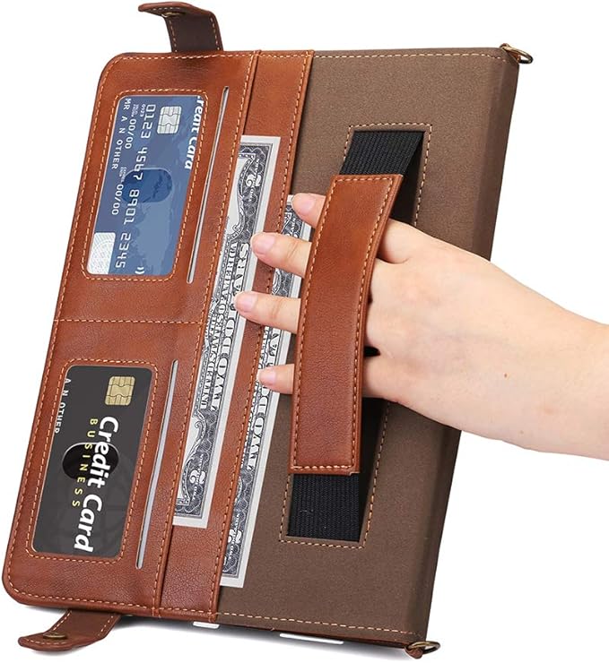 Handbag Case for iPad mini 7 2024 8.3" / Mini 6 2021, Techcircle Folio Stand PU Leather Crossbody iPad mini Cover with Hand Strap+Shoulder Strap, Multi-Card Slots Envelope Pocket Wallet Case, Coffee
