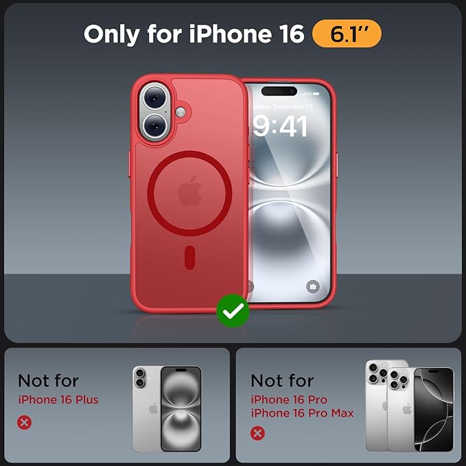 Miracase Magnetic Series for iPhone 16 Case [Compatible with MagSafe] Military-Grade Protection, Anti-Fingerprint, Slim Phone Case for iPhone 16 6.1 inch - Red