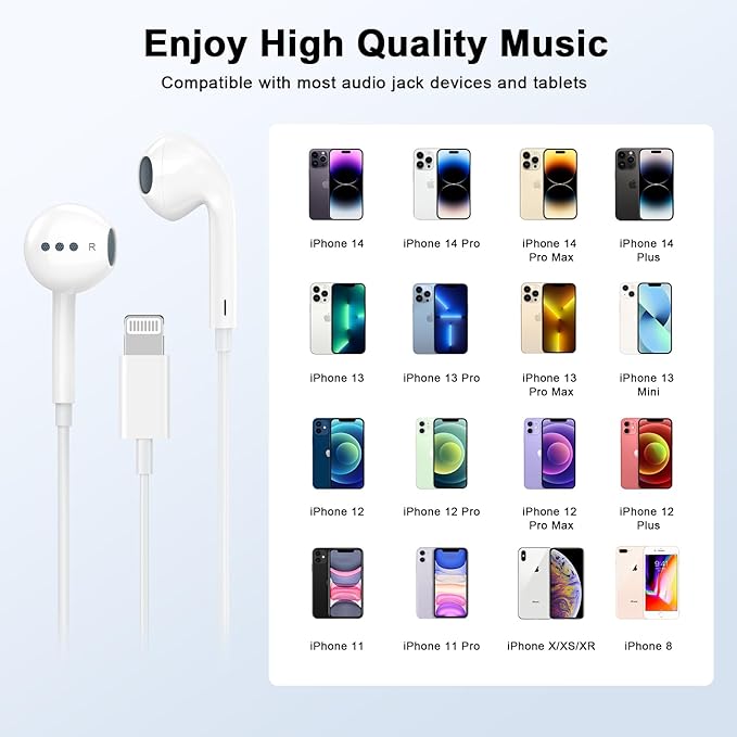 [Apple MFi Certified] iPhone Headphones Wired, 2 Pack Lightning Earbuds/Earphones Wired with Built-in Mic & Volume Control HiFi Stereo Nosie Reduction Compatible for iPhone 14 13 12 11 Pro Max XS XR X